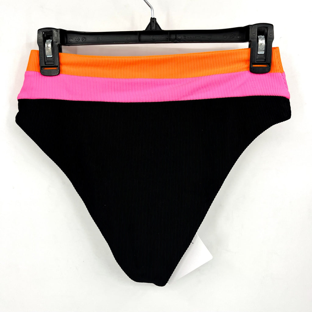 BEACH RIOT Heidi Colorblock High Waist Bikini Bottoms Medium Black Orange NWT