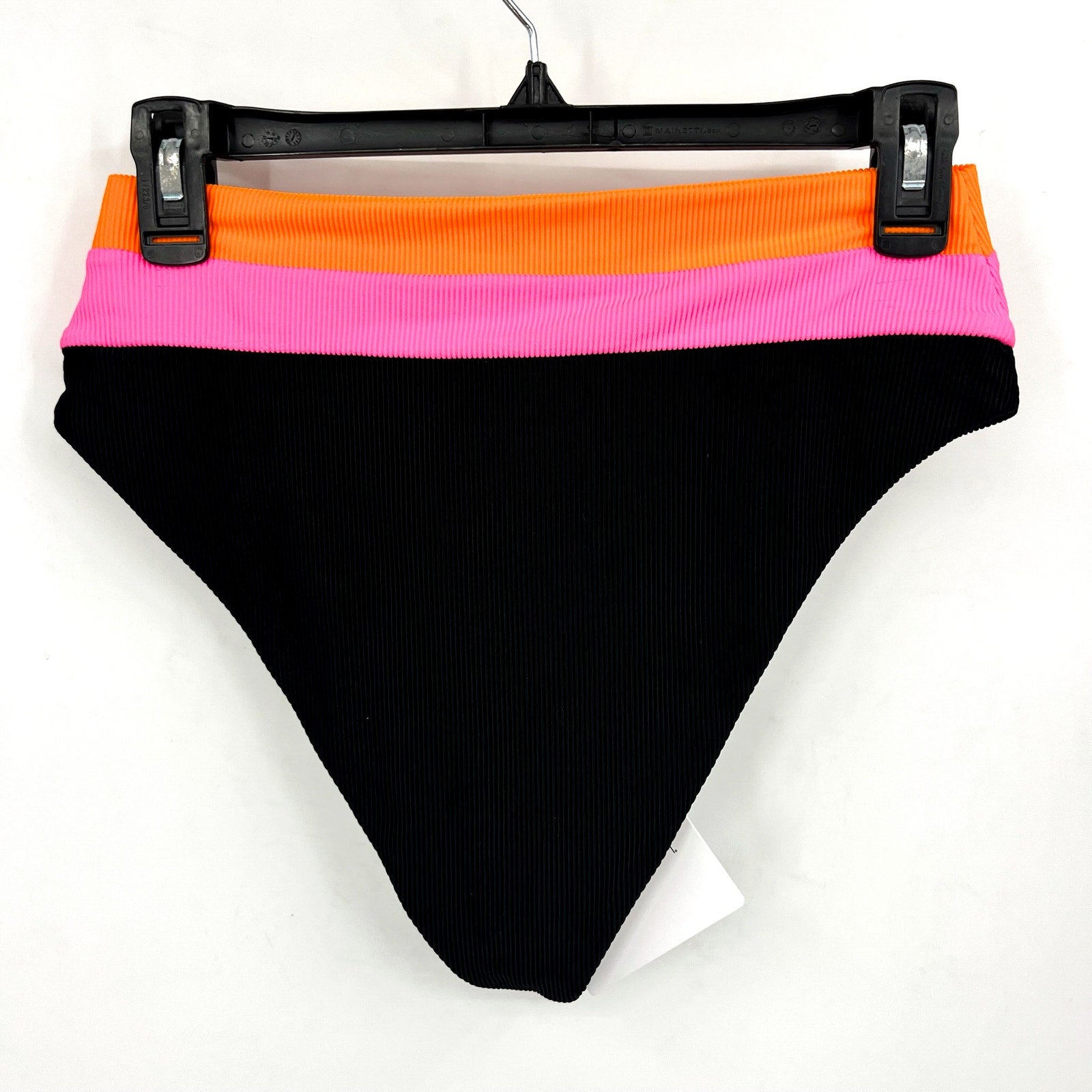 BEACH RIOT Heidi Colorblock High Waist Bikini Bottoms Medium Black Orange NWT