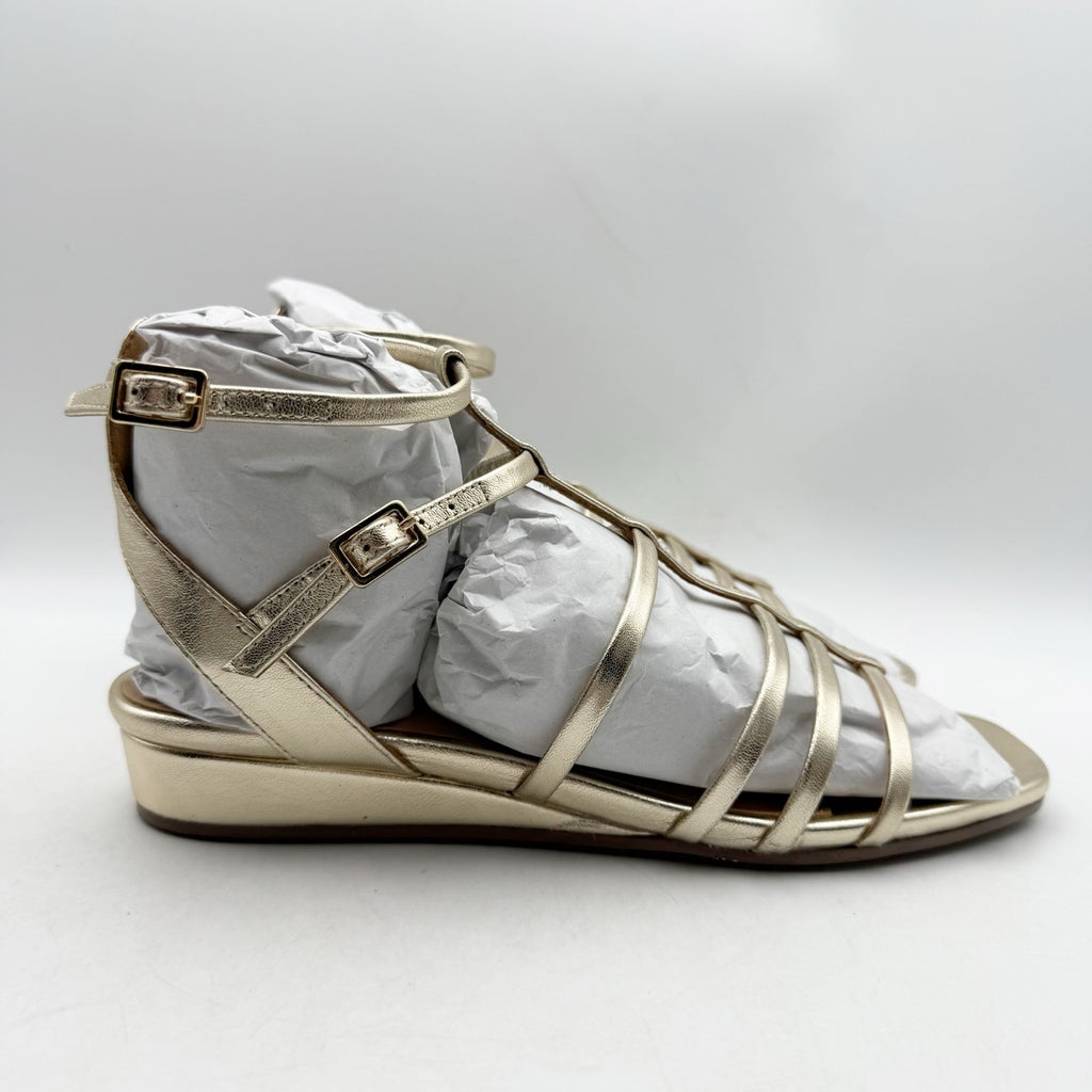 Seychelles Womens Luxurious Wedge Sandals US 7.5 Gold Leather Gladiator NWOB