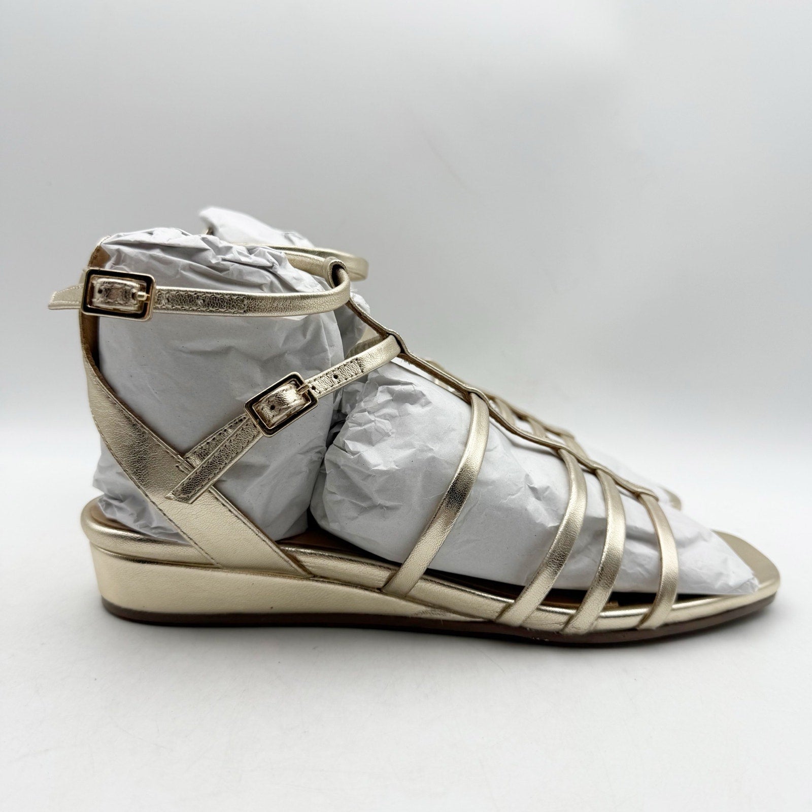 Seychelles Womens Luxurious Wedge Sandals US 7.5 Gold Leather Gladiator NWOB