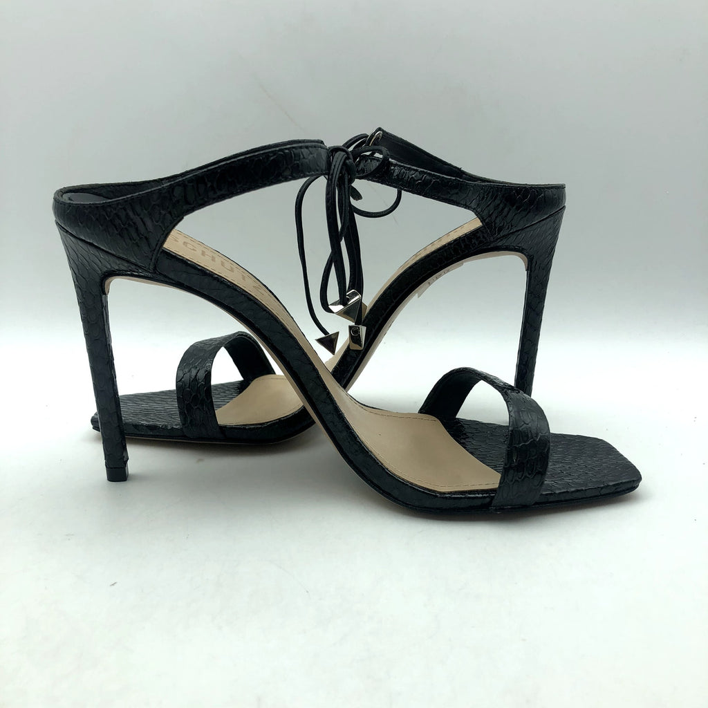 SCHUTZ Womens Mavis Heel Sandal Size 8.5 Black Snake Shine Leather NIB