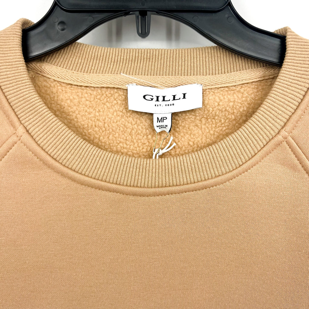 GILLI Pumpkin Spice Keeps Me Nice Crew Sweatshirt Medium Petite Tan NWT