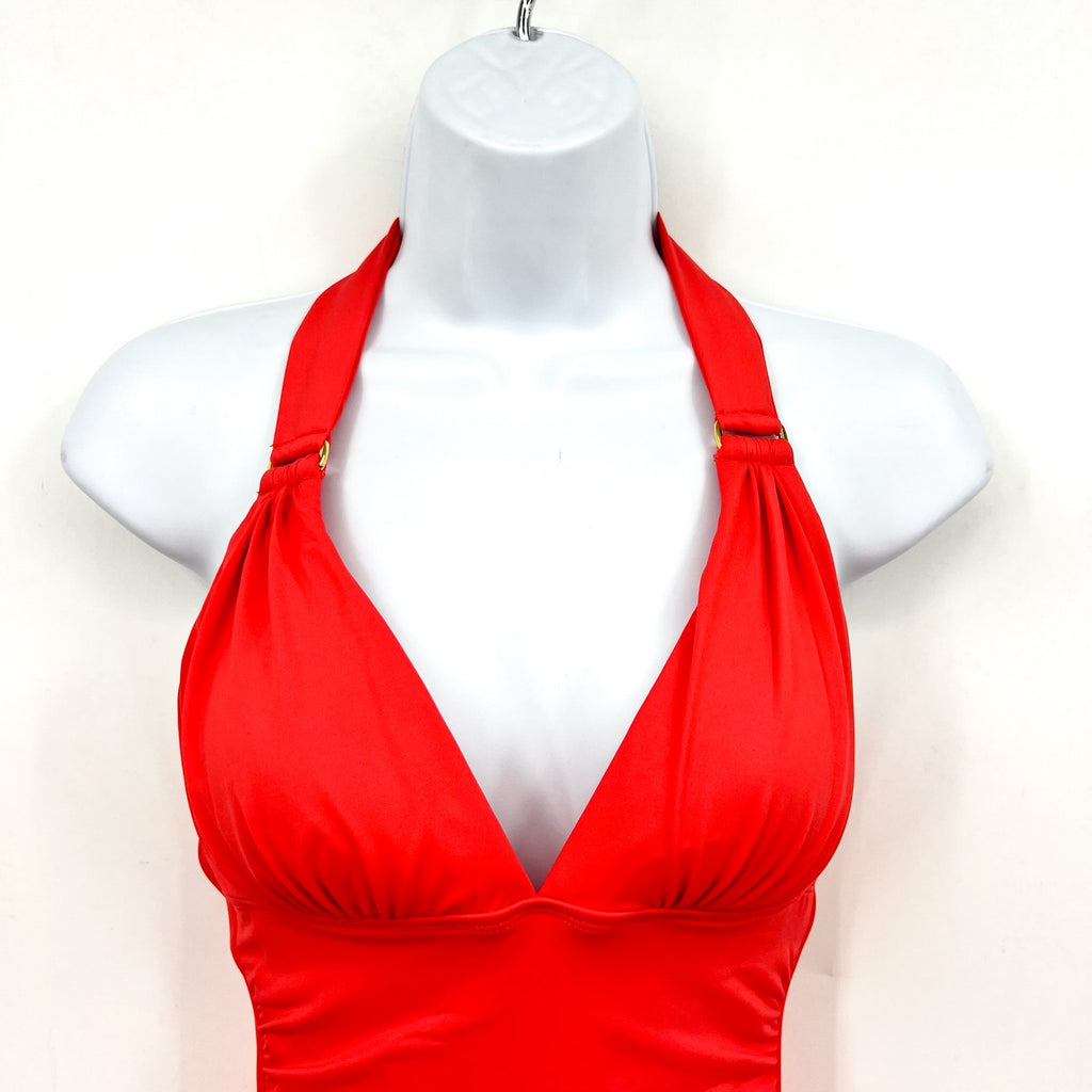 TOMMY BAHAMA Novelty Pearl Halter Ring Tankini Top Medium Pink Citrus Coral NWOT