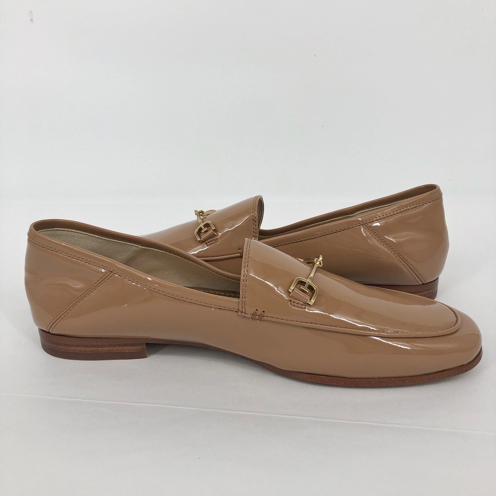 SAM EDELMAN Womens Loraine Loafers Size 7.5 Wide Beige Patent Leather NIB