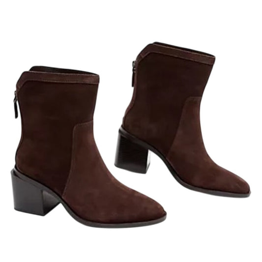 Vince Camuto Womens Kortimy Heeled Ankle Boot US 8 Wide EU 39 Brown Suede NIB
