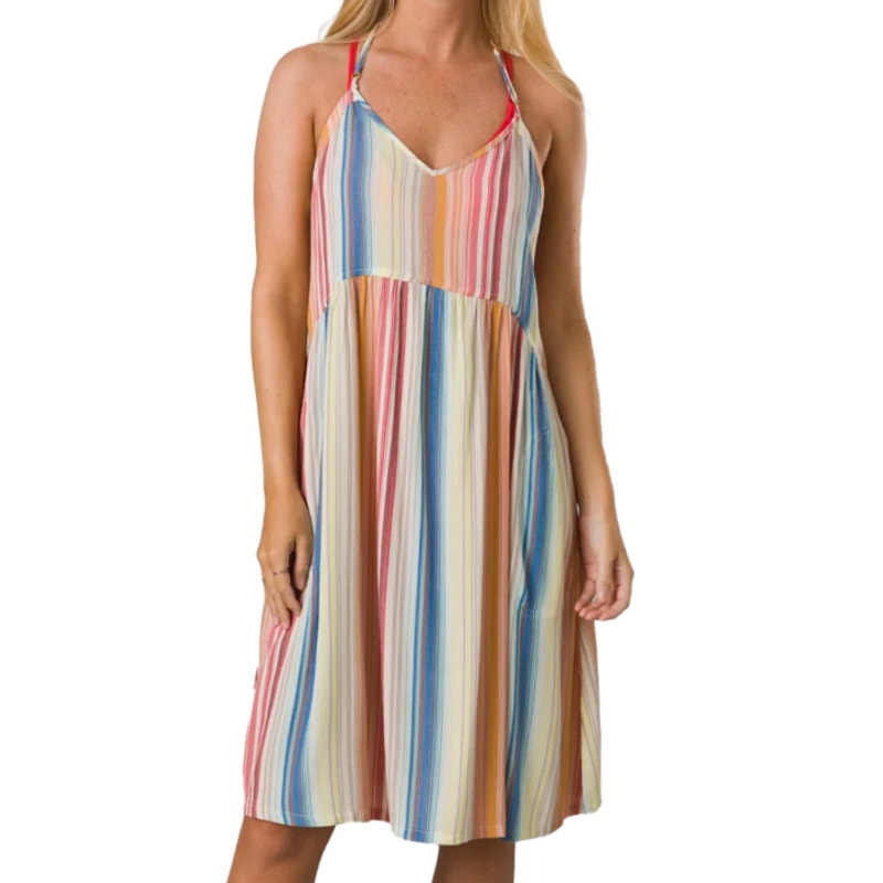 PRANA Women's Fernie Boho Dress Large Multi Baja Stripe Crisscross Cover Up NWT