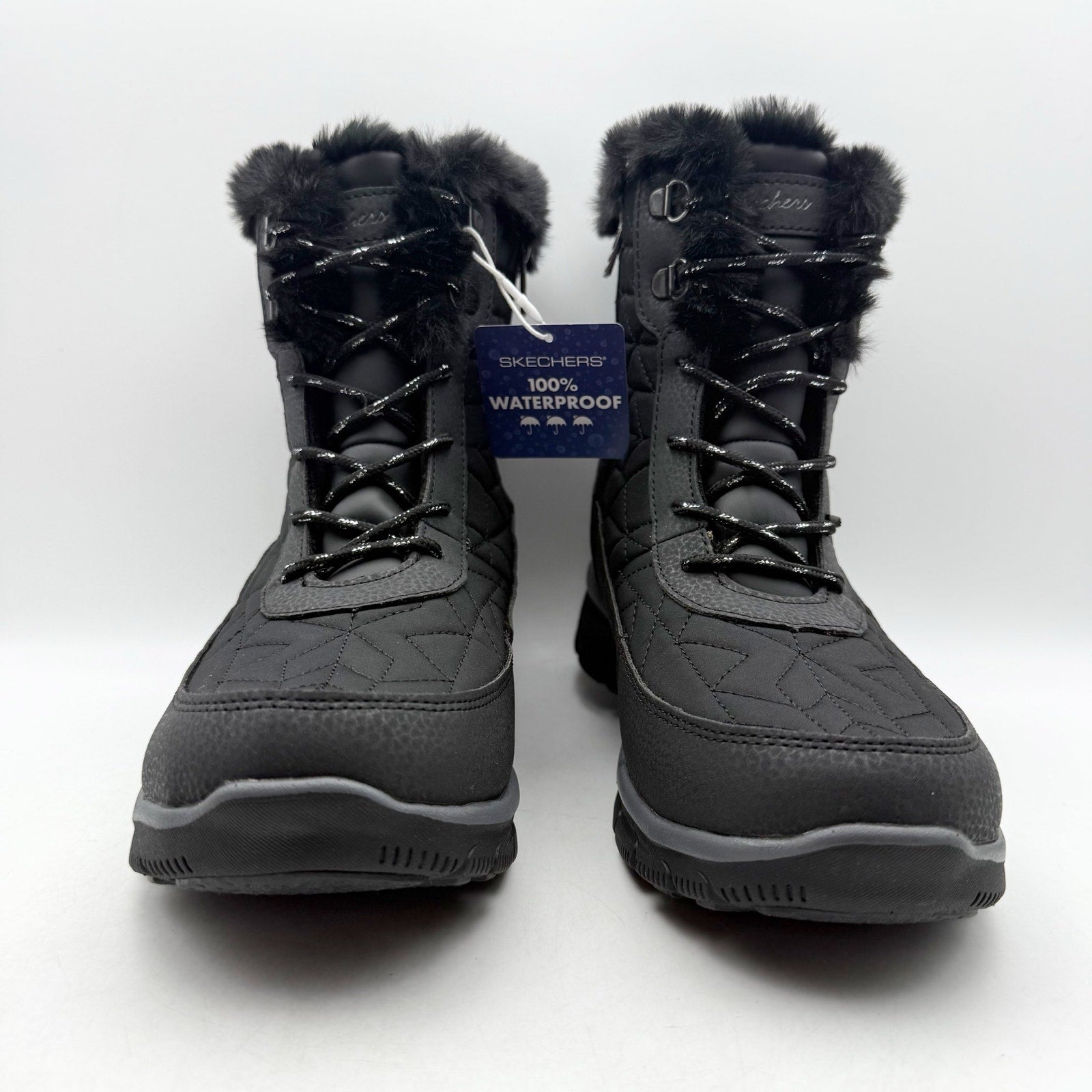 Skechers Womens Easy Going Frostline Winter Boots US 8.5 Black Waterproof NWT