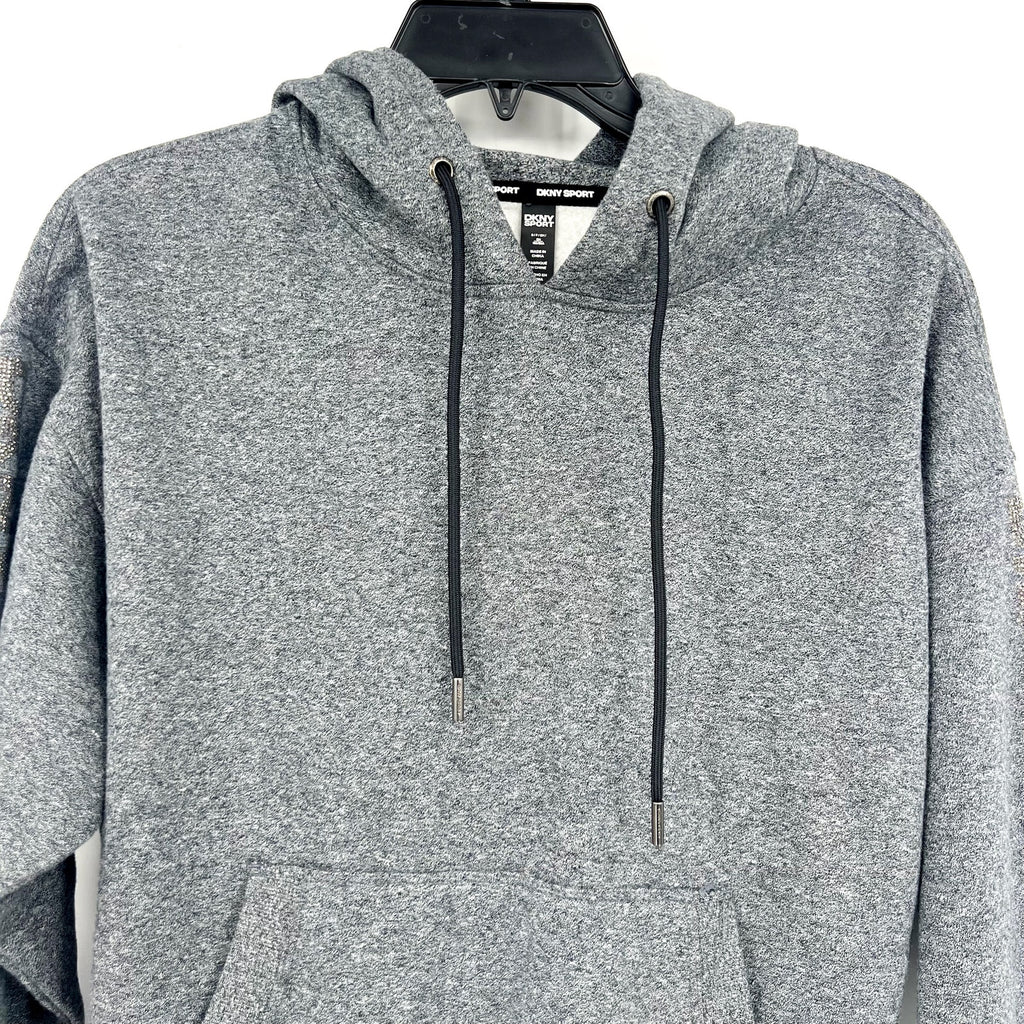 DKNY Sport Womens Hoodie Sweatshirt Small Grey Rhinestone Logo Sleeve NWT