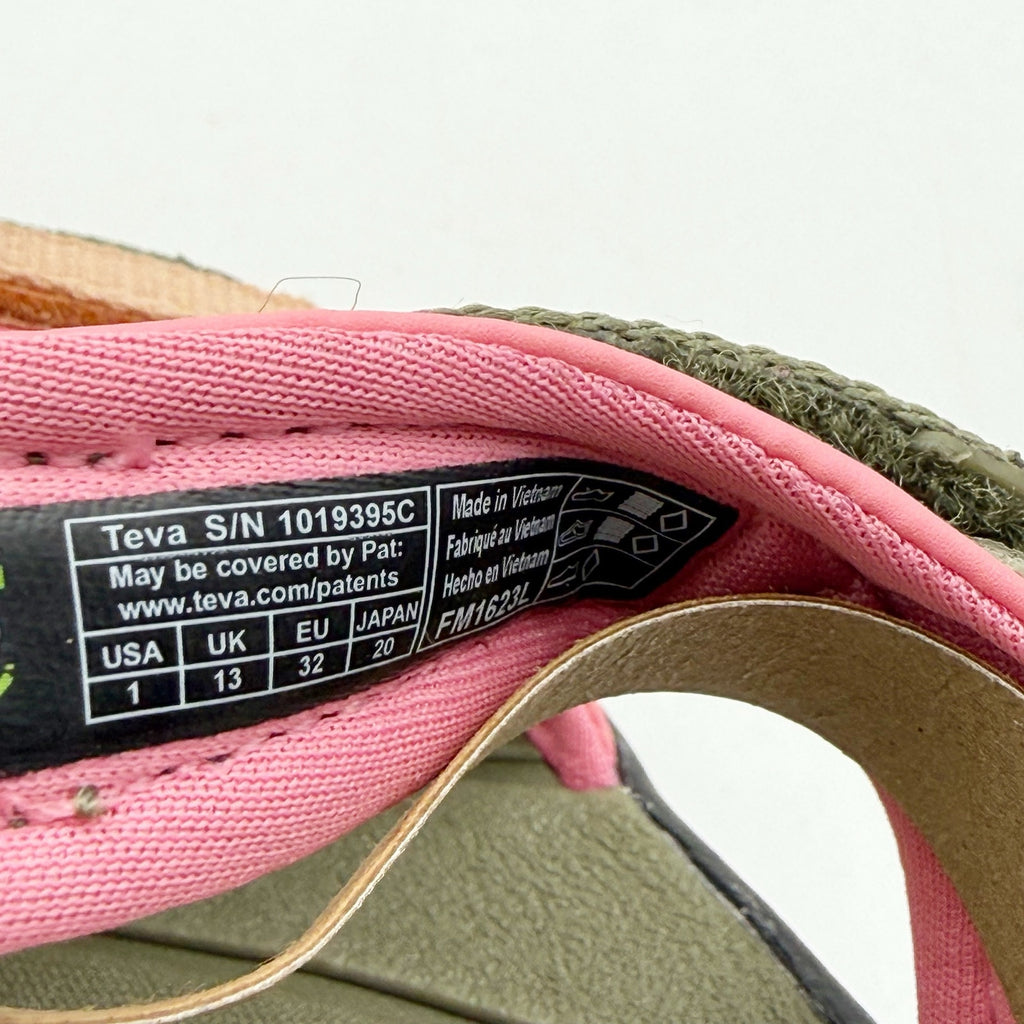 Teva Girls Tirra Leather Sandals US 1 EU 32 Green Pink Waterproof NIB