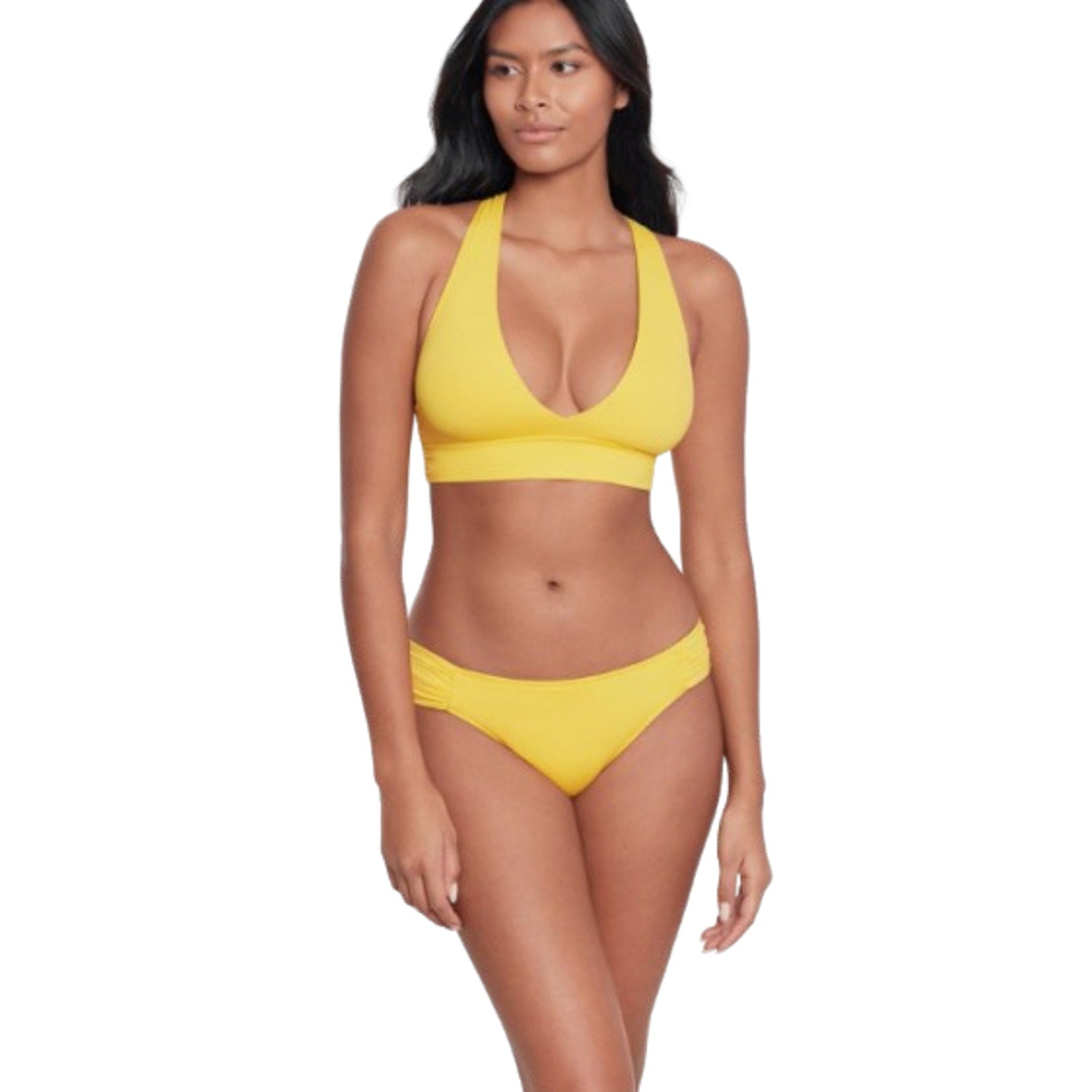 LAUREN RALPH LAUREN Shirred Hipster Bikini Bottom Size 4 Yellow Beach Club NWT