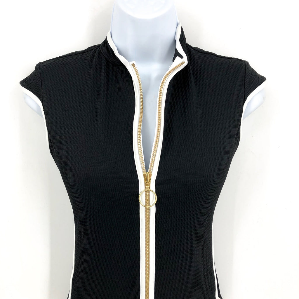 SEAFOLLY Women's Beach Bound One Piece Swimsuit Size 8 Black Zip Cap Sleeve NWT