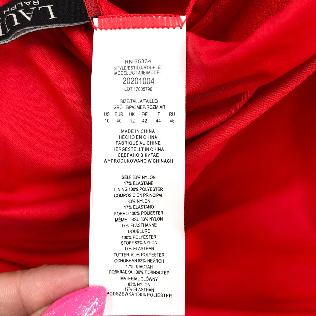 LAUREN RALPH LAUREN Double Strap One Piece Swimsuit Size 10 Red One Shoulder NWT