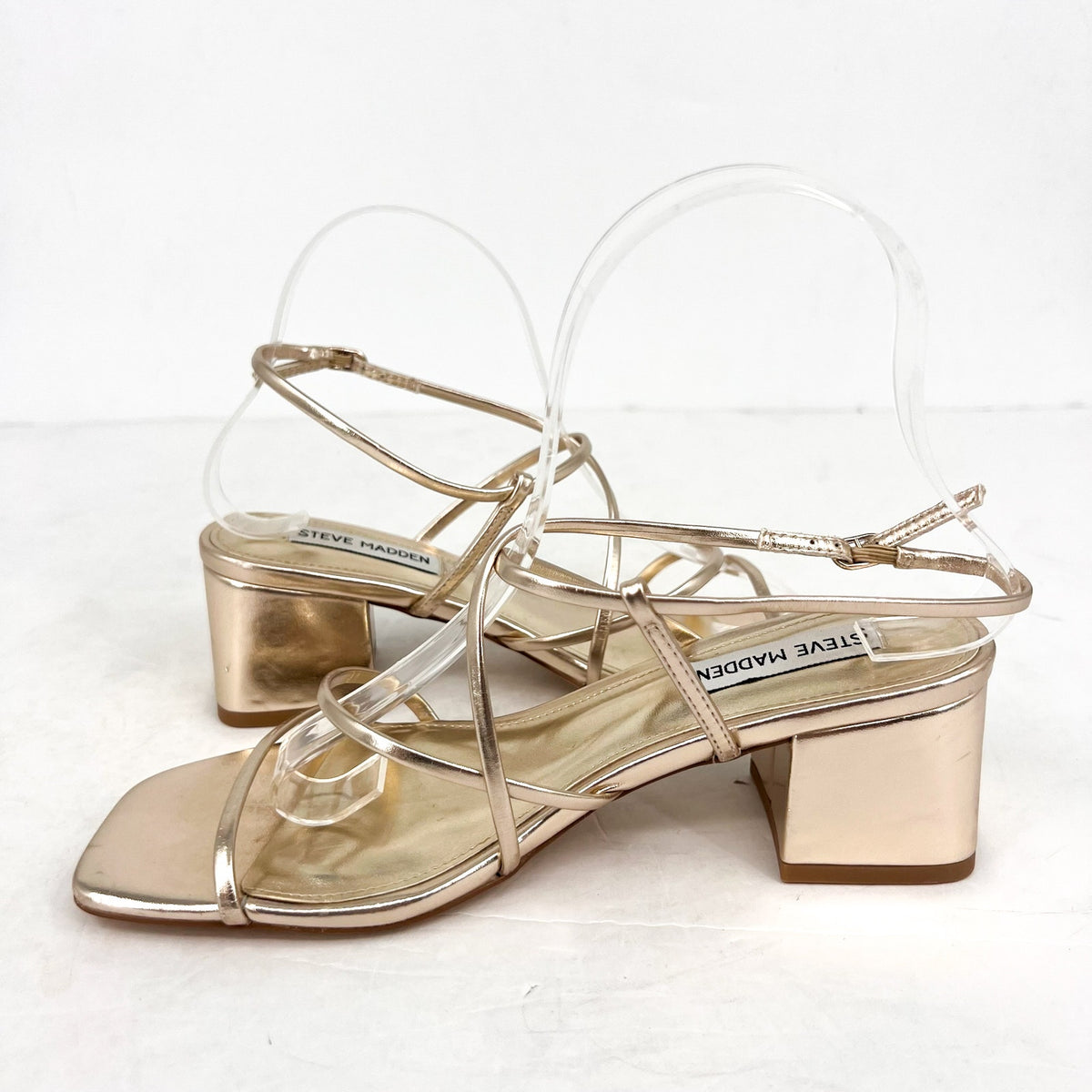 STEVE MADDEN Women's Remmi Heeled Sandals Size 6.5M Gold Strappy NWOB