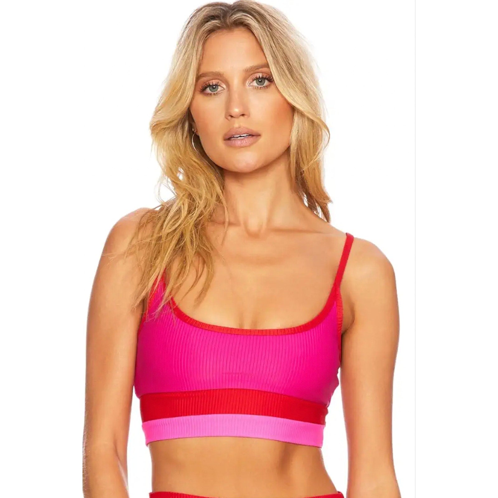 BEACH RIOT Women's Eva Colorblock Bikini Top Large Fuchsia Red Neon Pink NWT