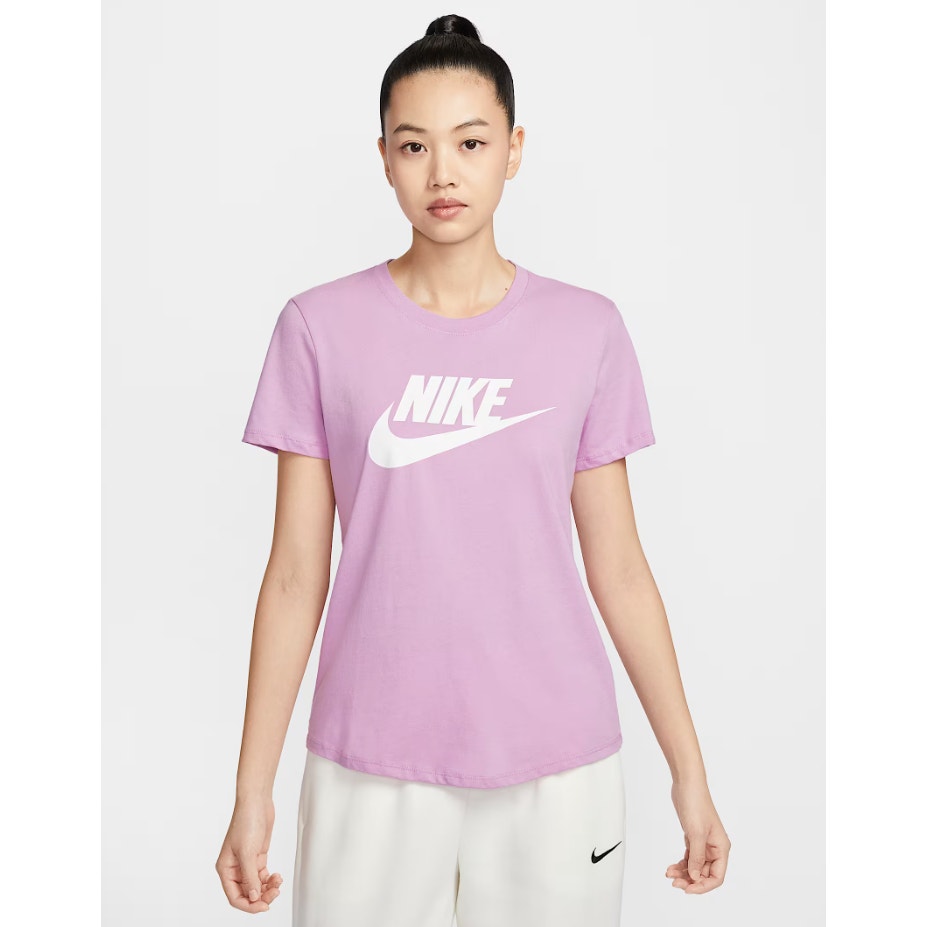 NIKE Women's Club Essentials Logo T-shirt 1X Beyond Pink White 100% Cotton NWOT