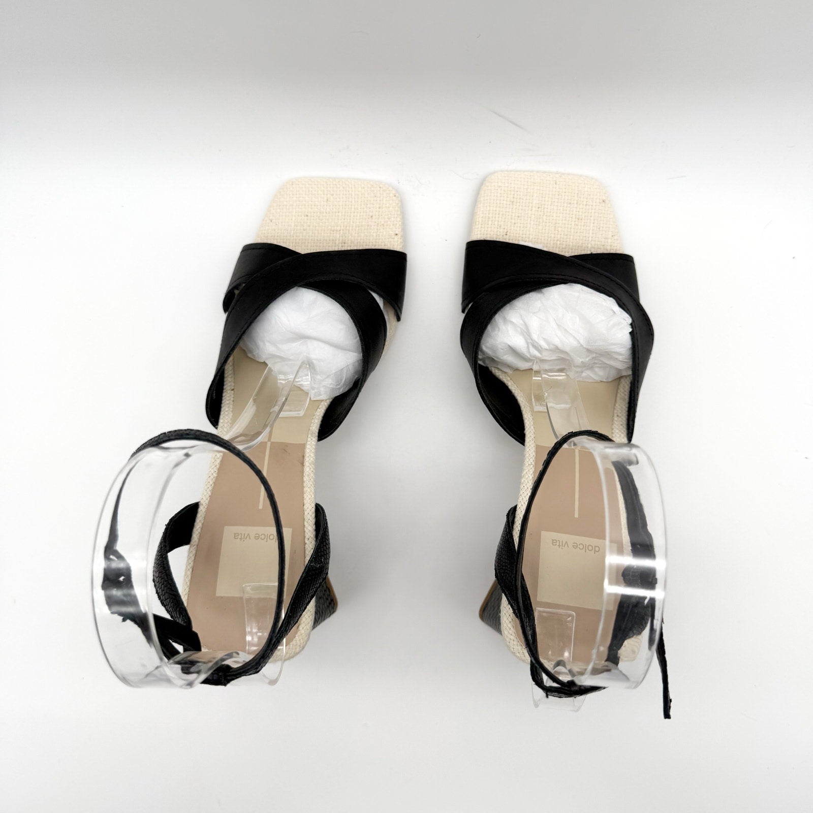 Dolce Vita Womens Tiki Heeled Sandals US 8.5 M Black Embossed Leather NIB