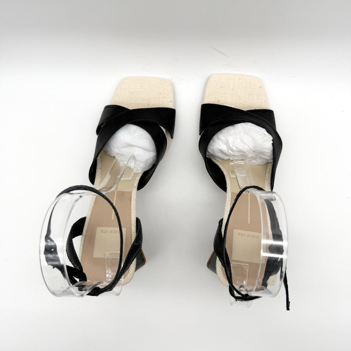 Dolce Vita Womens Tiki Heeled Sandals Size 8.5 M Black Embossed Leather NIB