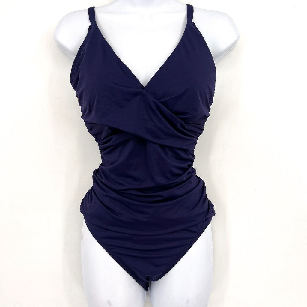 Tommy Bahama Womens Pearl One-Piece Swimsuit Size 10 Navy Blue Cross Front NWT