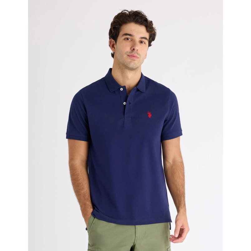 U.S. POLO ASSN. Men's Solid Pique Polo Shirt Large Classic Navy Blue Logo NWT