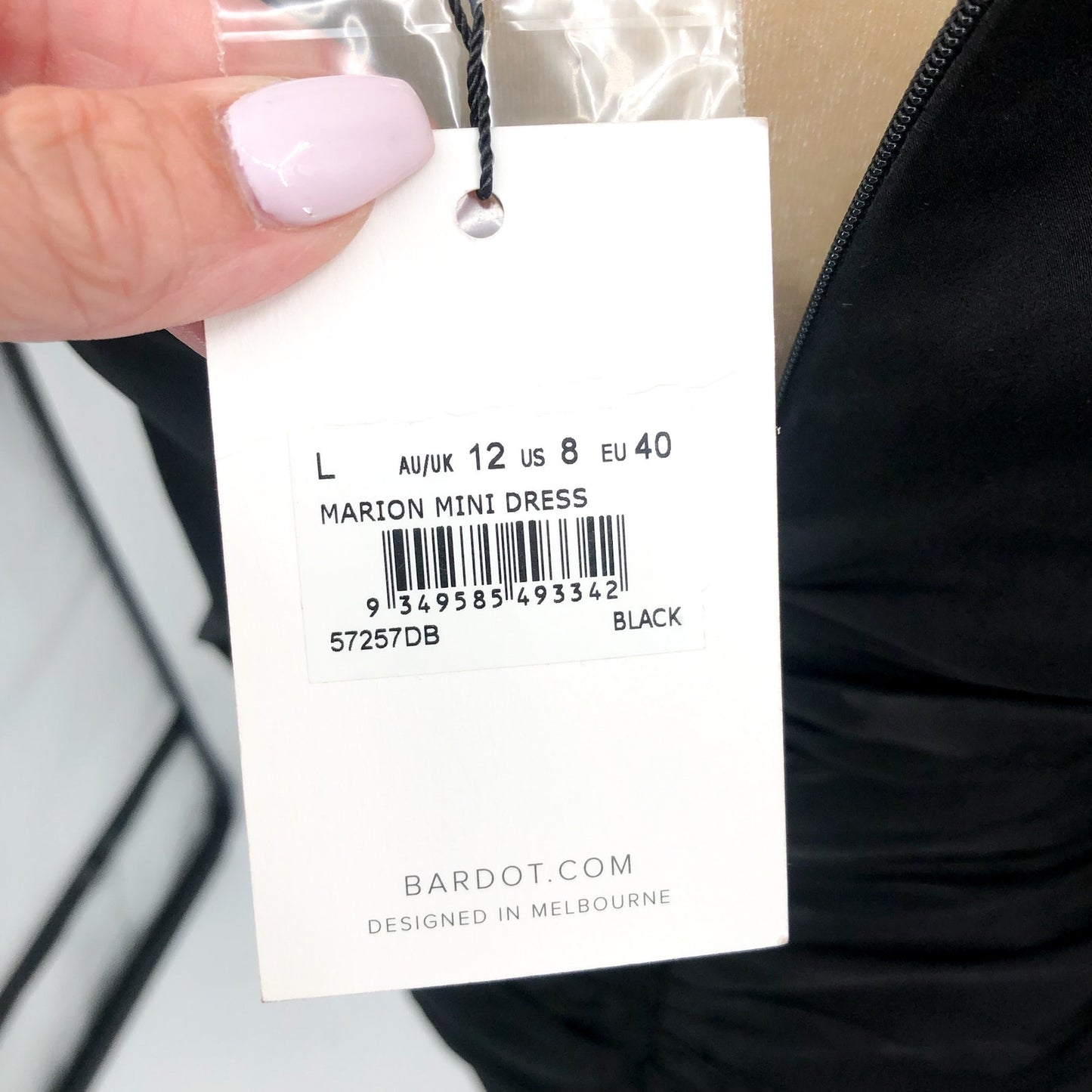 BARDOT Women's Marion Mini Dress US 8 Black Ruched Long Sleeve NWT