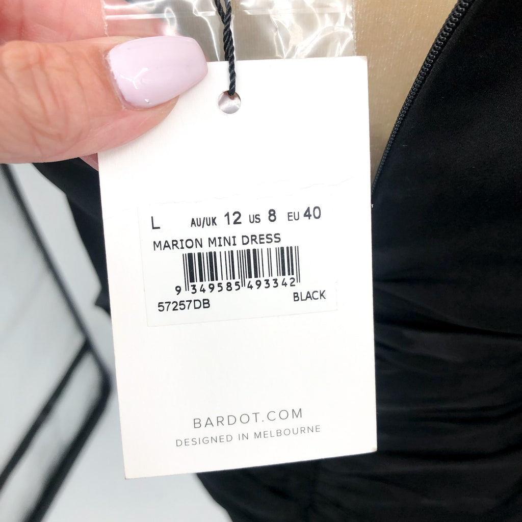 BARDOT Women's Marion Mini Dress US 8 Black Ruched Long Sleeve NWT