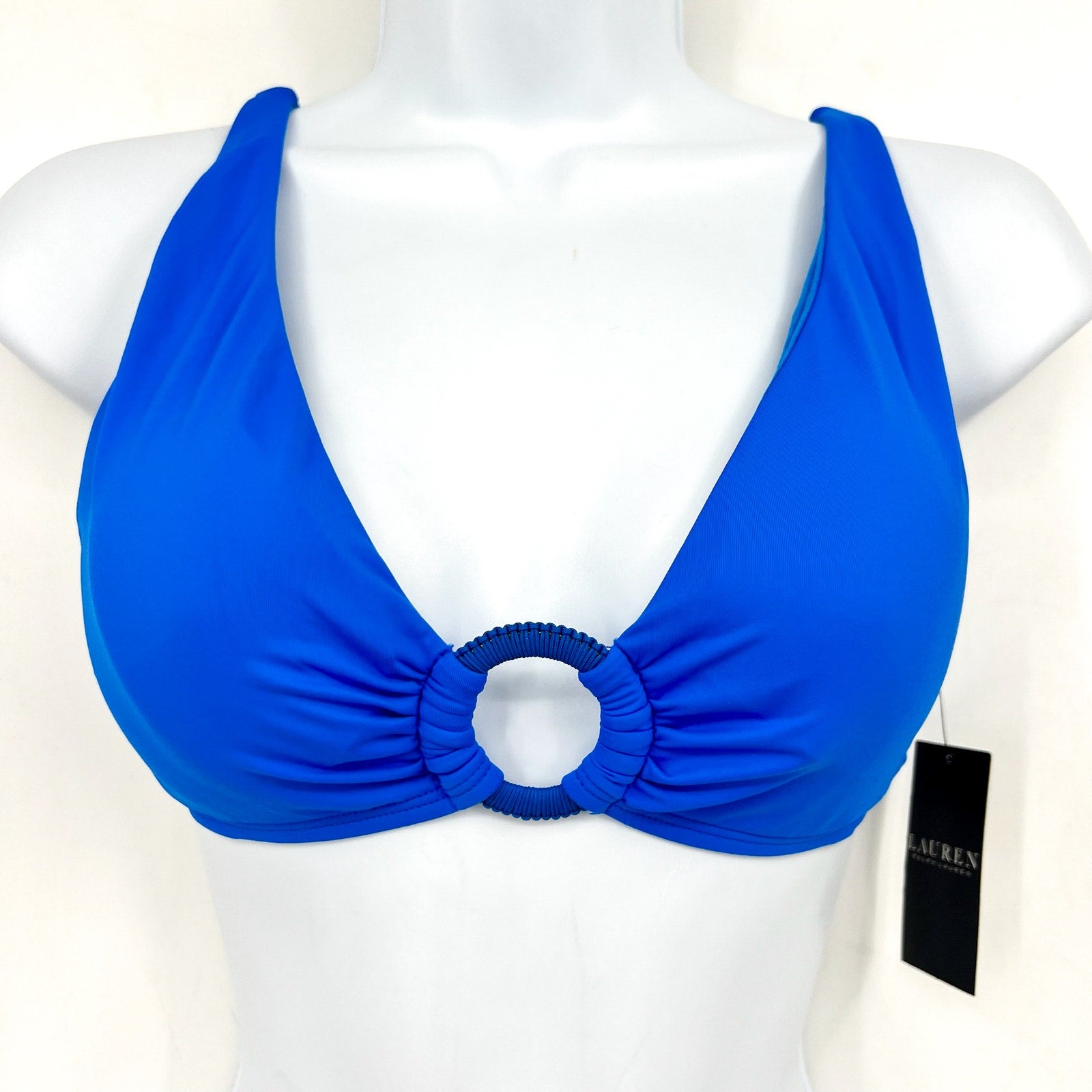 LAUREN RALPH LAUREN Women's Macrame-Ring Bikini Top Size 8 Electric Blue NWT