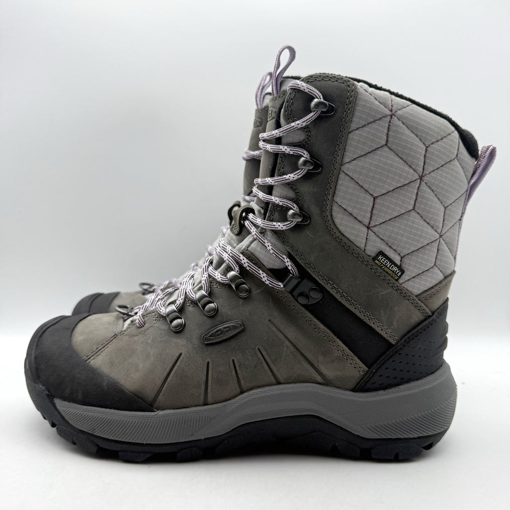 KEEN Womens Revel IV High Polar Hiking Boots US 6.5 Wide Grey Leather WP NWOB
