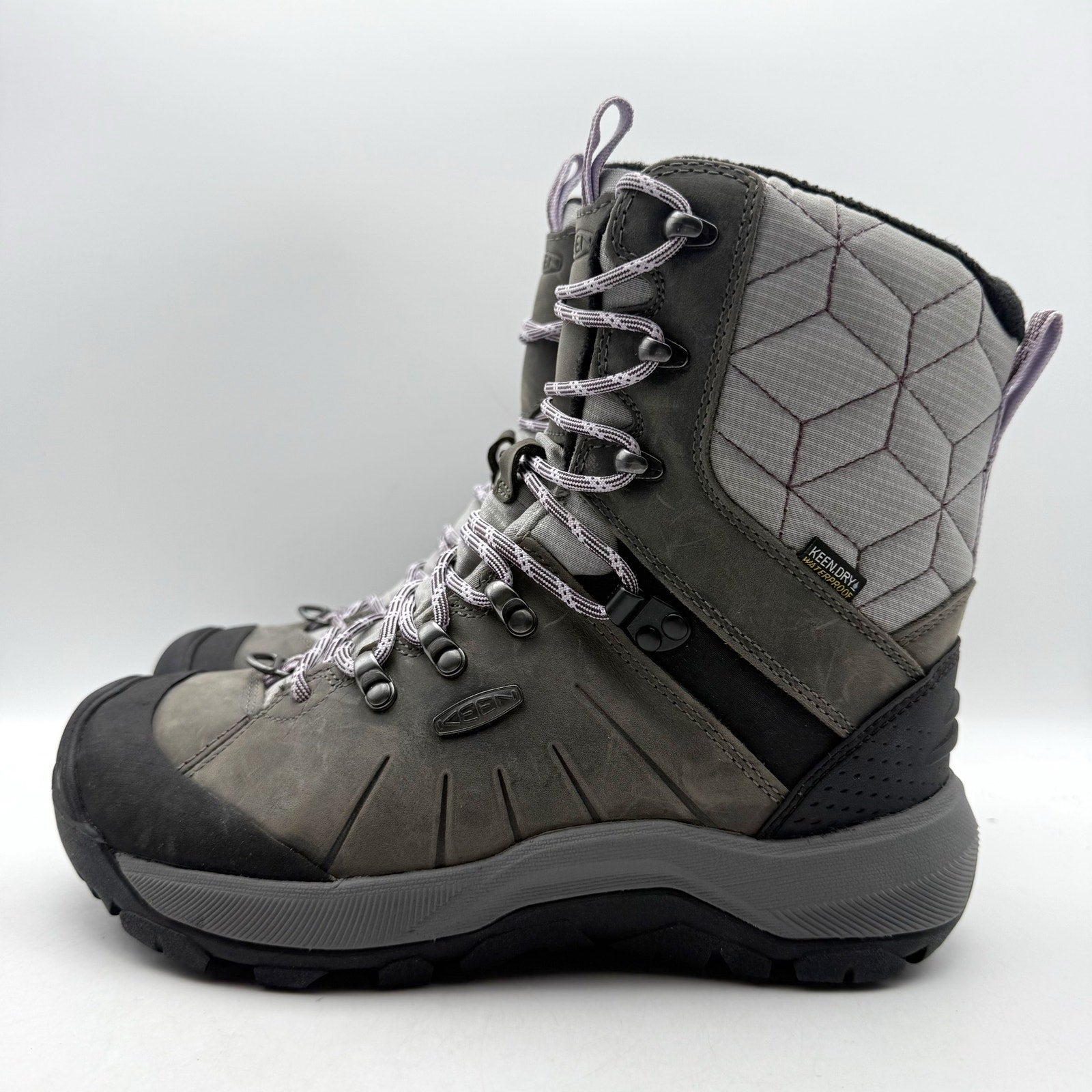 KEEN Womens Revel IV High Polar Hiking Boots US 6.5 Wide Grey Leather WP NWOB