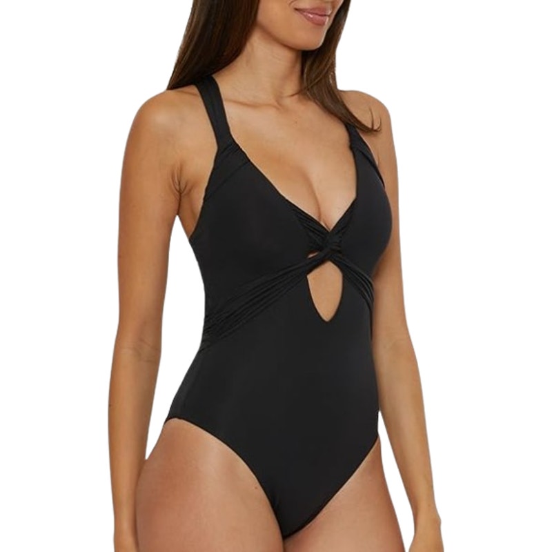 BECCA Women's Twist Cut-Out One Piece Swimsuit Medium Black Color Code NWT