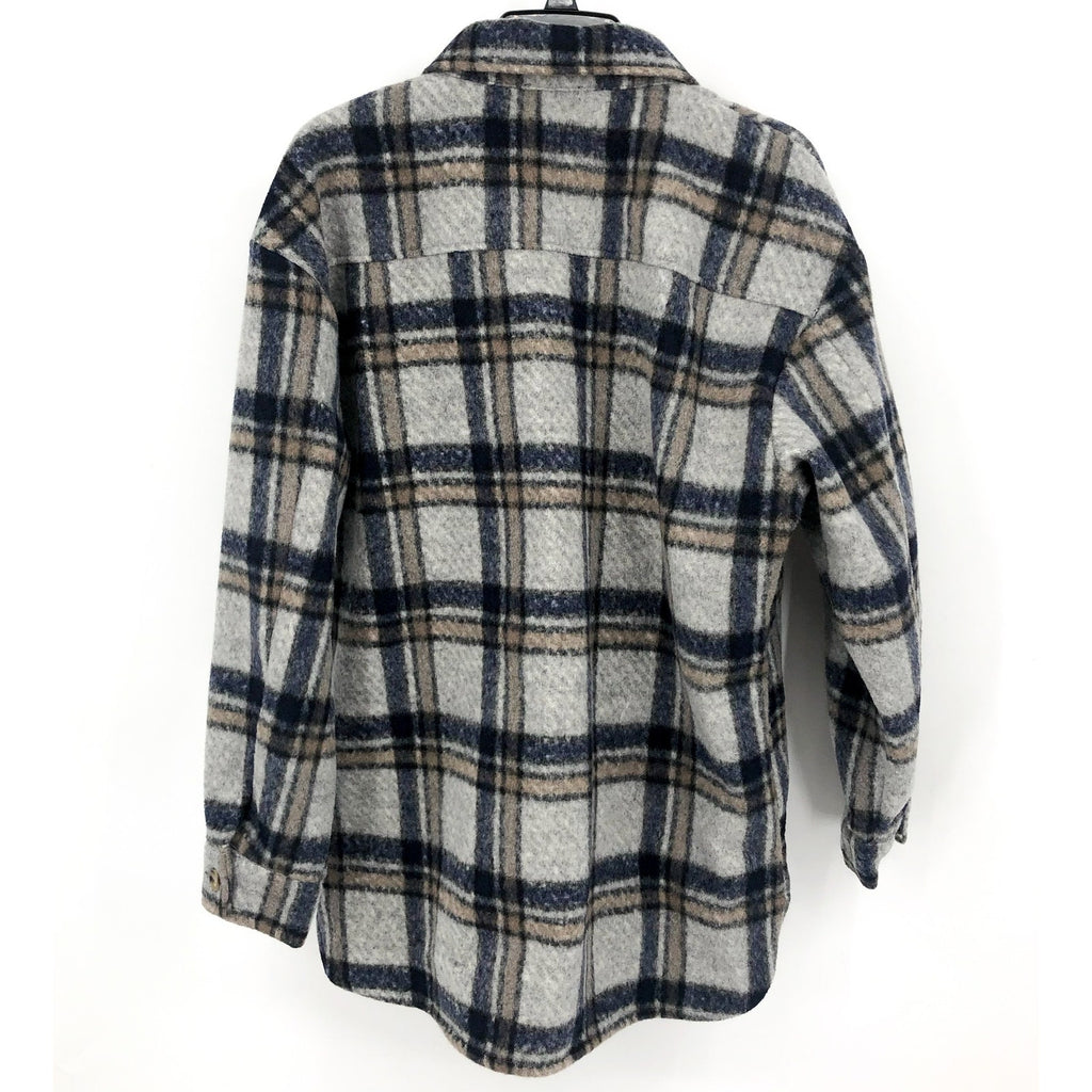 BARDOT Women Checked Flannel Shirt Jacket Small Blue Check NWT
