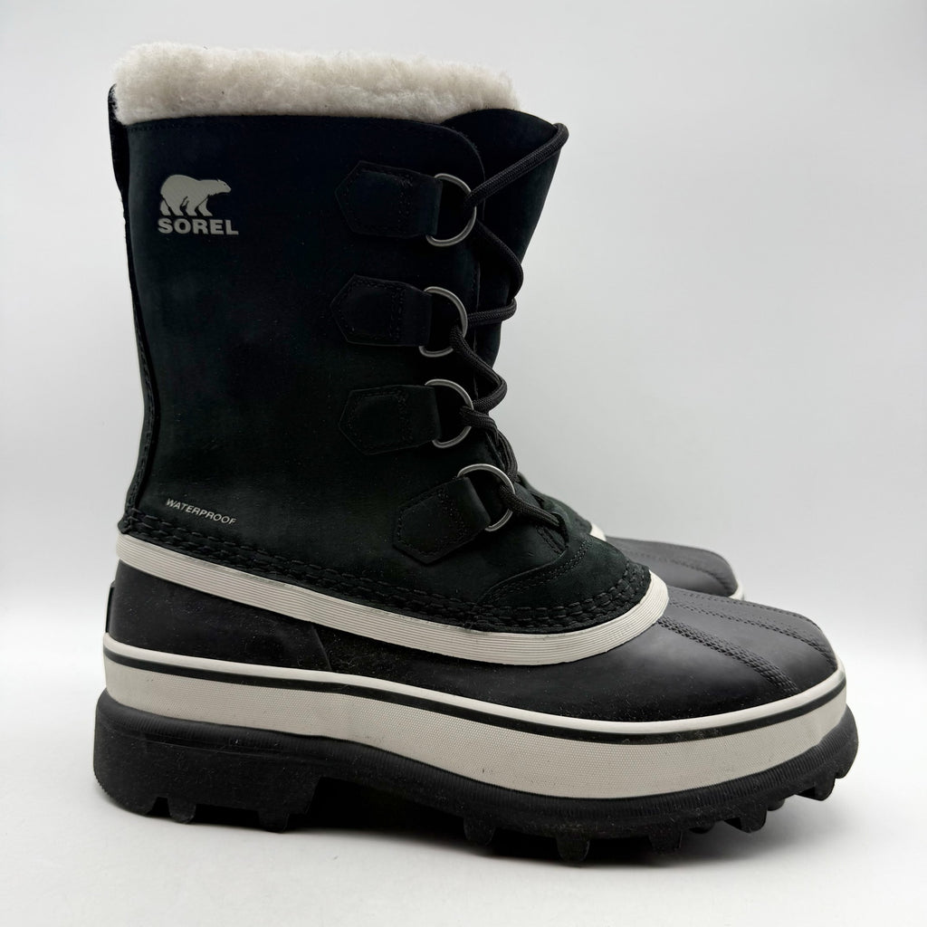 SOREL Womens Caribou Boots US 7.5 Black Stone Leather Insulated Waterproof NWOB