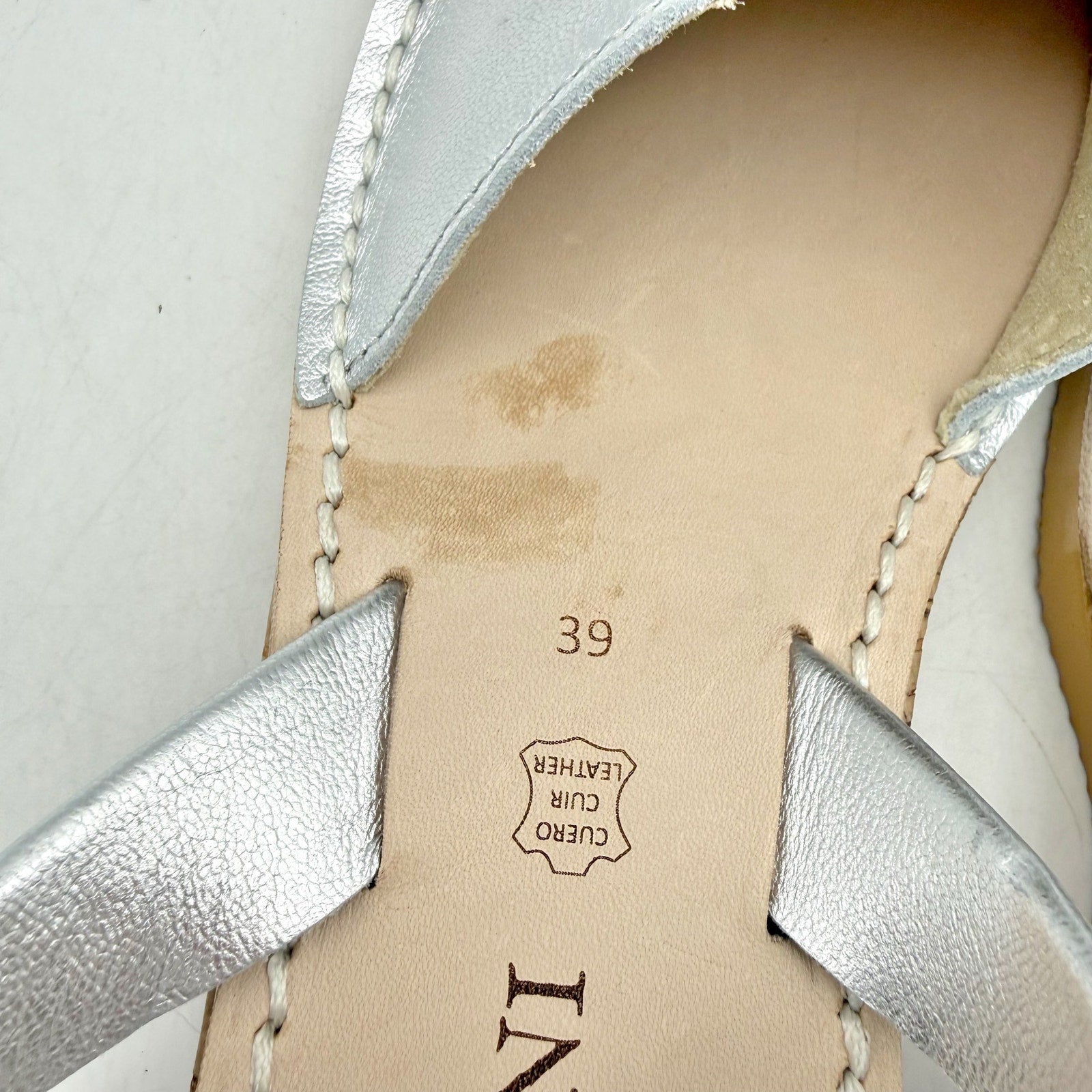 CalaXini Womens Cork Wedge Sandals EU 39 US 8.5-9 Silver Leather NWOB