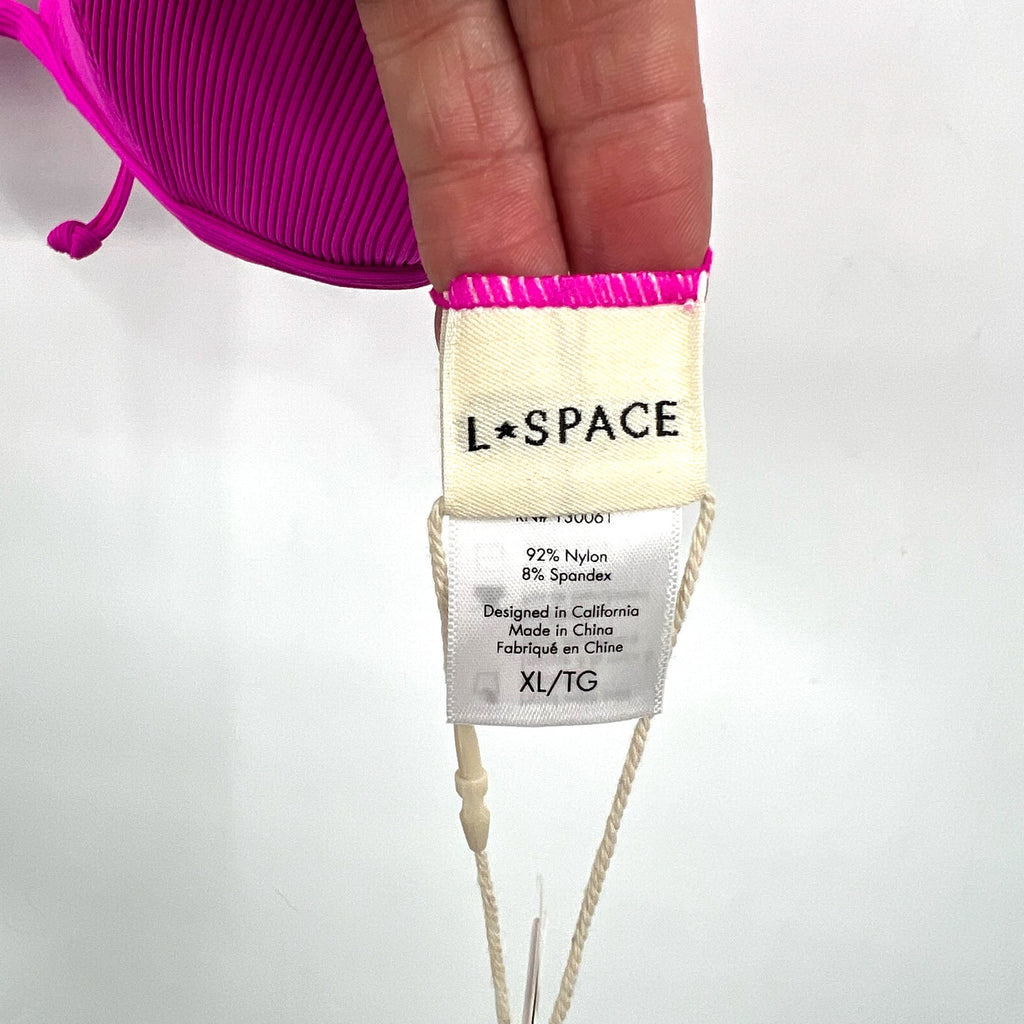 L*SPACE Lindsay Bikini Top XL Pink Bright Fuchsia Ribbed Triangle NWT