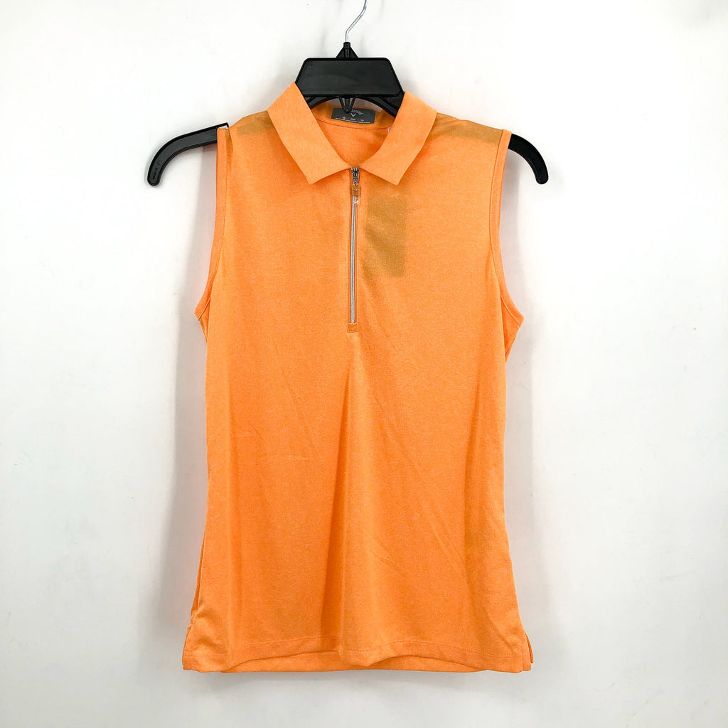 CALLAWAY Women's Quarter Zip Golf Polo Shirt XS Orange Sleeveless NWT