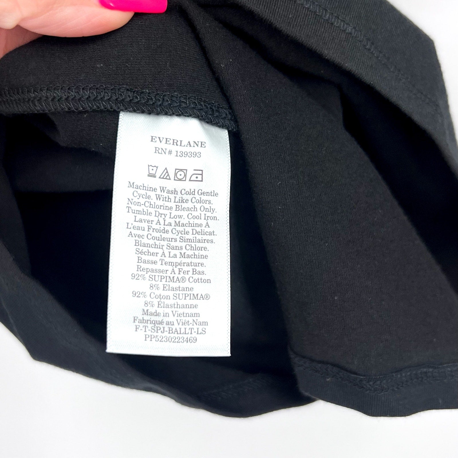 EVERLANE Women's The Supima Form Ballet Neck Tee Small Black Long Sleeve NWT