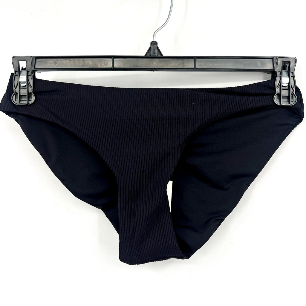 BECCA Women's Modern Edge American Ribbed Ruched Bikini Bottom Small Black NWT