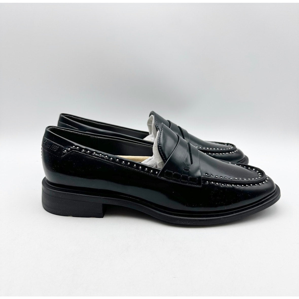 Franco Sarto Womens Eden Studded Loafers Size 8 M EU 38.5 Black Slip On NWOB