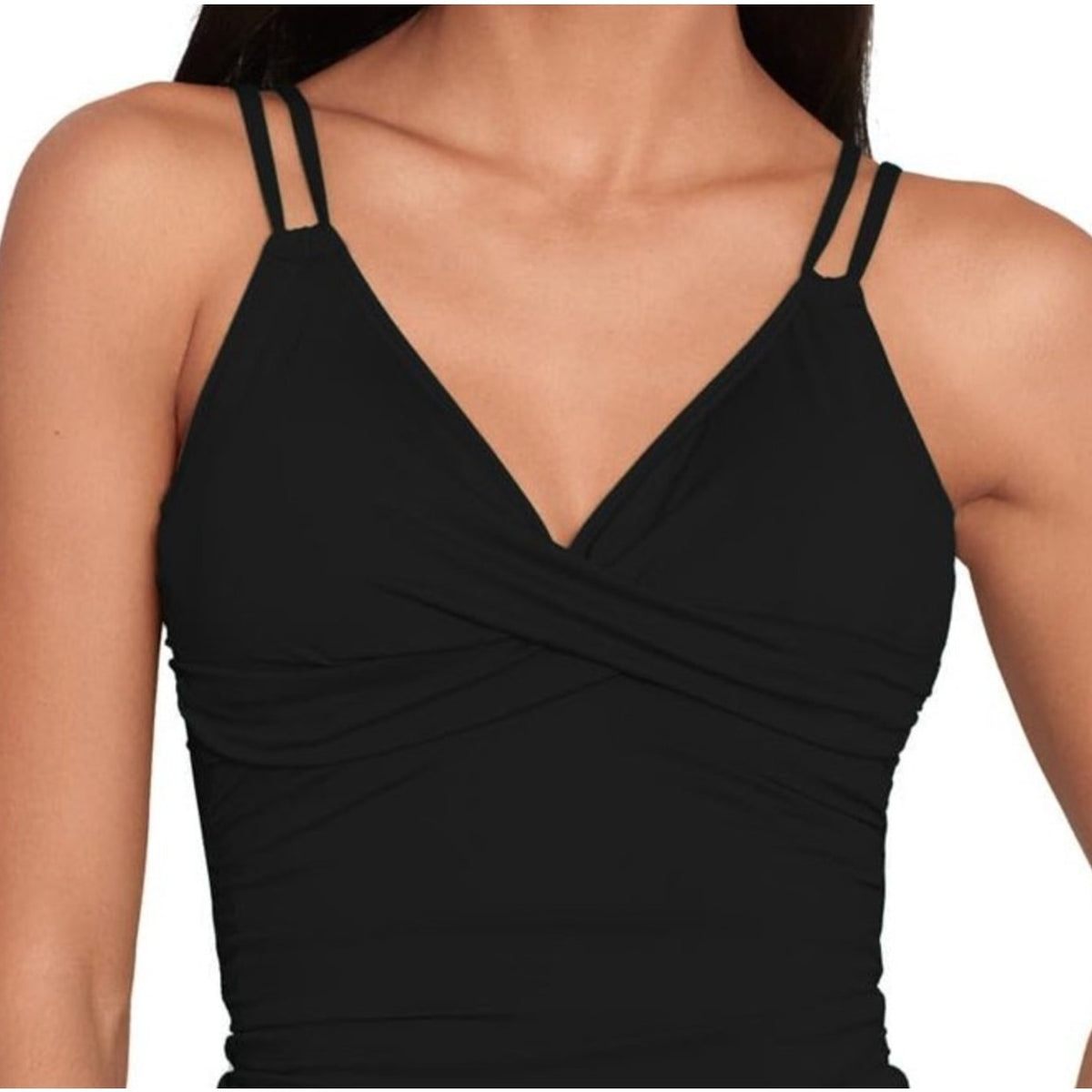 LAUREN RALPH LAUREN Double Strap Twist Tankini Top Size 4 Black Underwire NWT