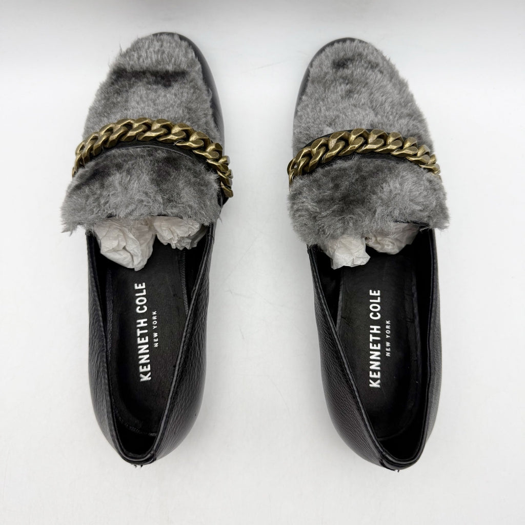 Kenneth Cole Womens Wilda Loafer US 6 M Black Grey Faux Fur NIB
