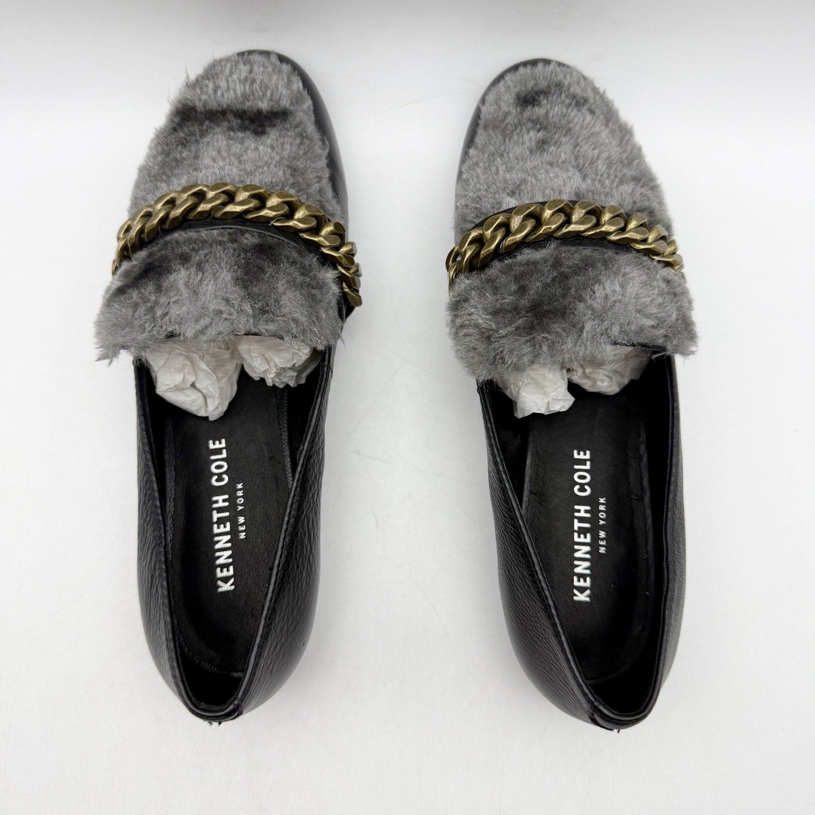 Kenneth Cole Womens Wilda Loafer US 6 M Black Grey Faux Fur NIB