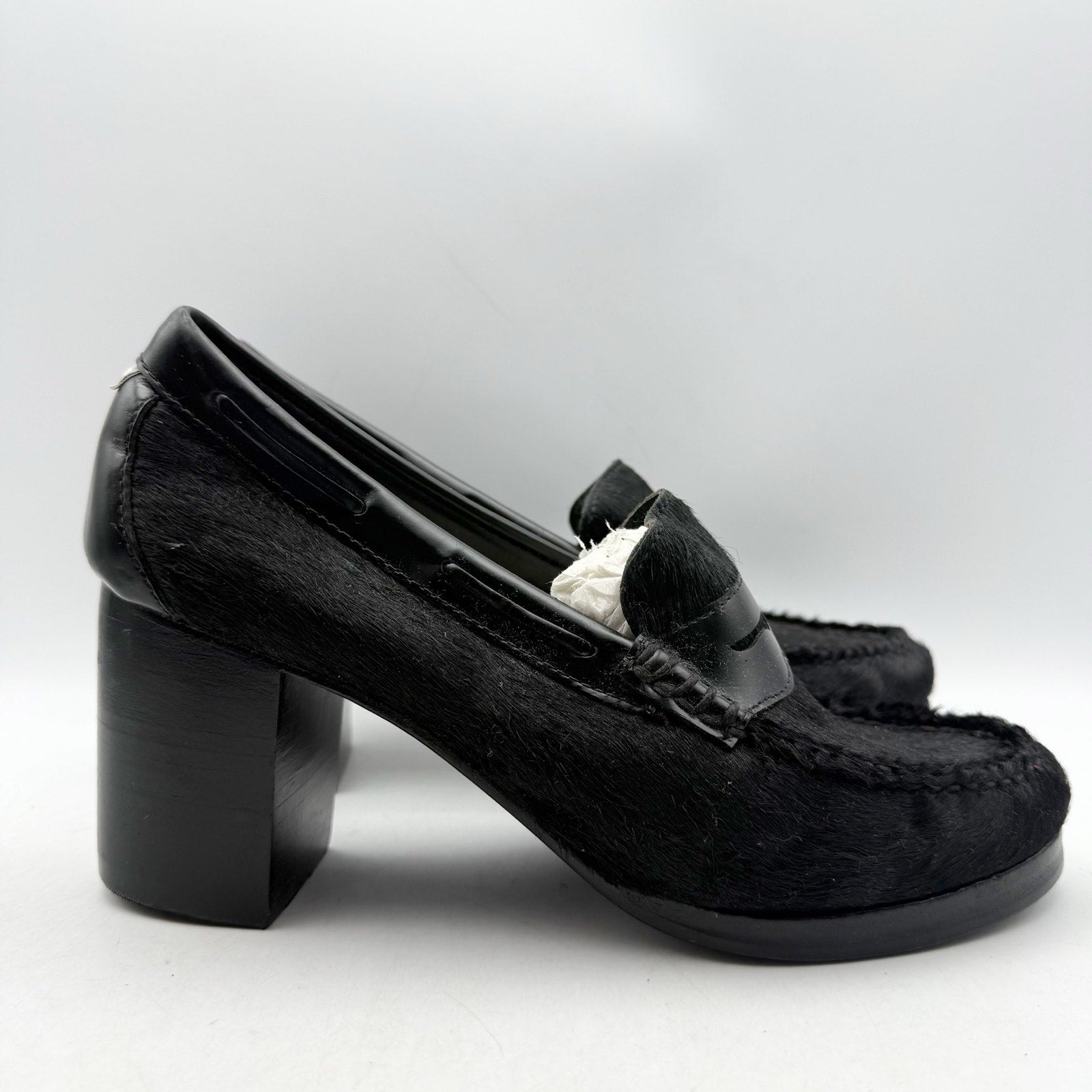 RE/DONE + Weejuns Womens Heeled Loafers US 9 M Black Calf Hair Leather NWOB