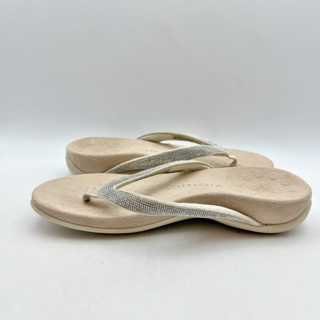 VIONIC Womens Dillon Shine Sandals US 5 WIDE EU 35 Cream Rhinestone Slip On NWOB