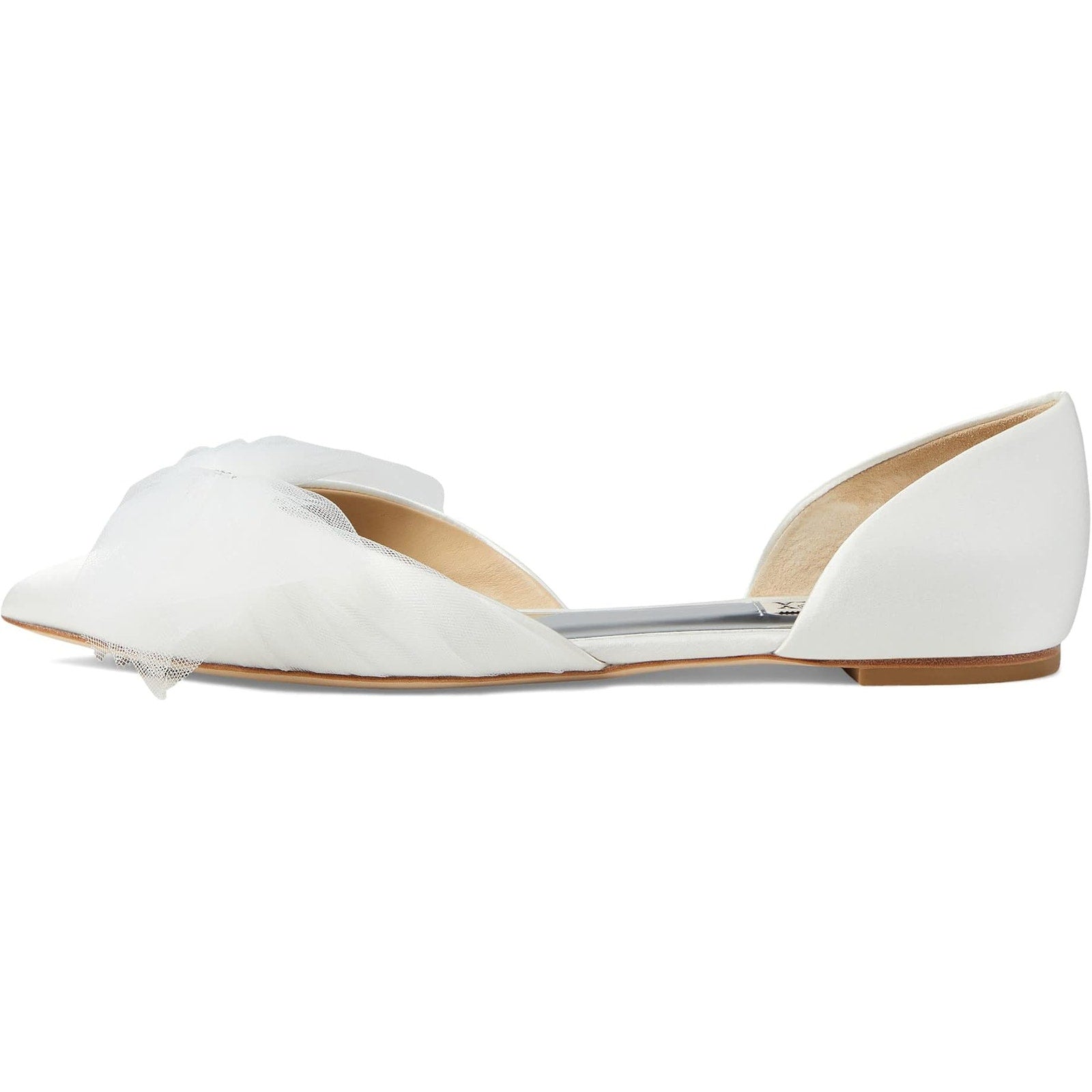 Badgley Mischka Womens Fergie Flats US 8.5 White Satin Bow Crystal NWOB