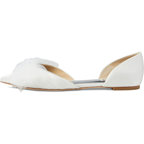 Badgley Mischka Womens Fergie Flats US 8.5 White Satin Bow Crystal NWOB