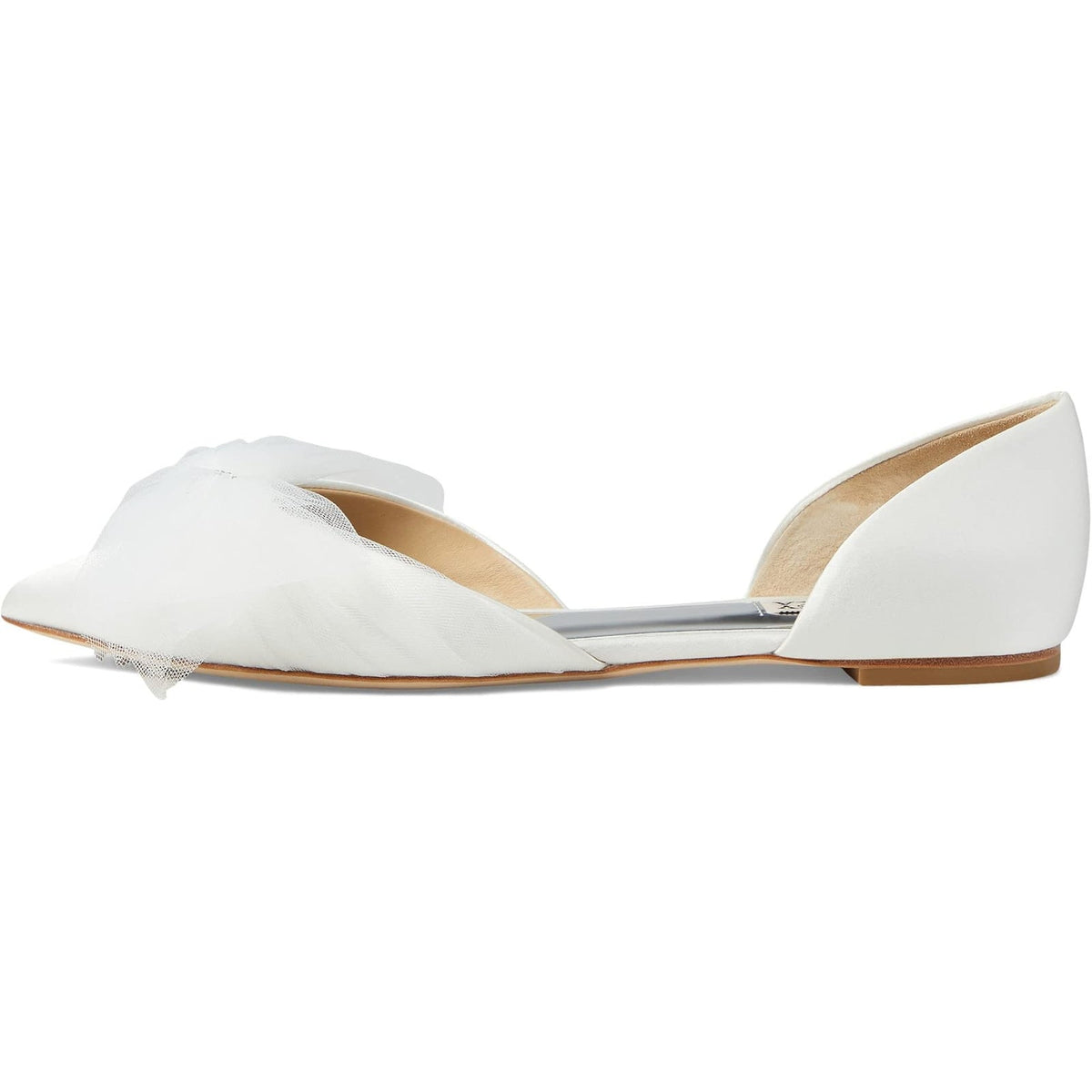 Badgley Mischka Womens Fergie Flats Size 8.5 White Satin Bow Crystal NWOB