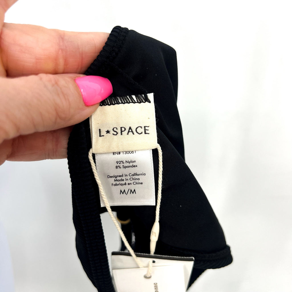 LSPACE Women's Remi Bikini Bottom Medium Black Ribbed Knit Adjustable NWT
