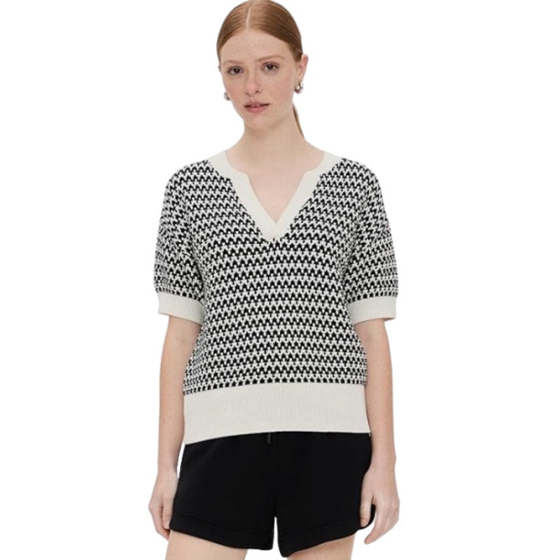 VARLEY Women's Dora Knit Cotton Top Small Black White Drop Shoulder Textured NWT