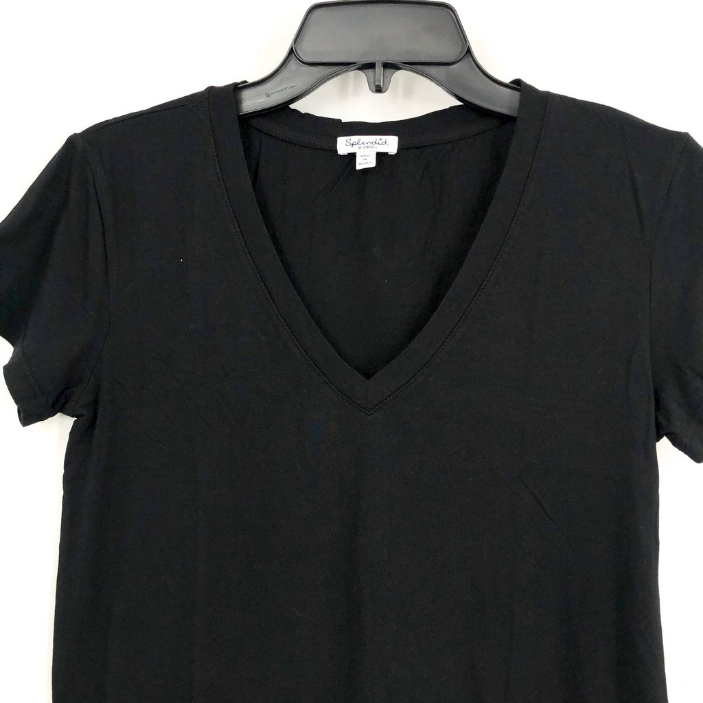 SPLENDID Women's Kate V-Neck Tee XS Black Short Sleeve Soft Knit NWOT