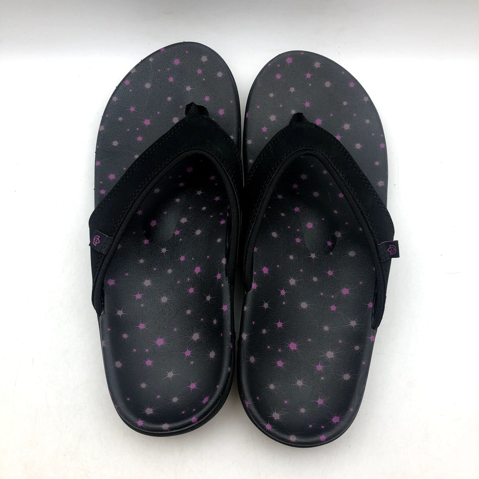 Spenco Waco Womens Yumi Constellation Flip Flops Size 10 Black Sandal Stars NWOB