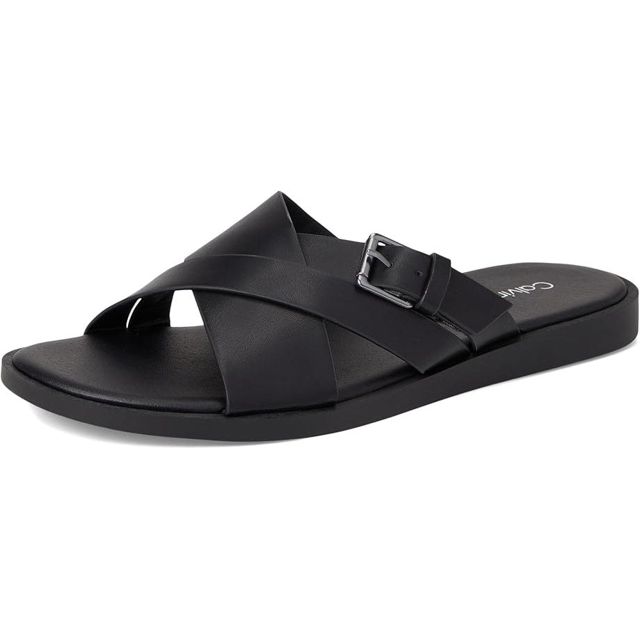 Calvin Klein Mens Elon Slip On Sandals US 13 M Black Vegan Leather NIB